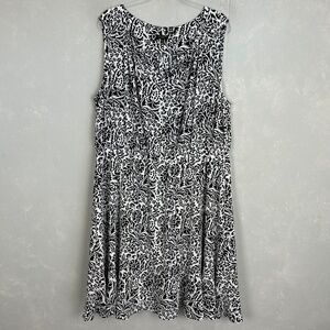 Talbots plus size 20W midi dress sleeveless white black floral chiffon lined